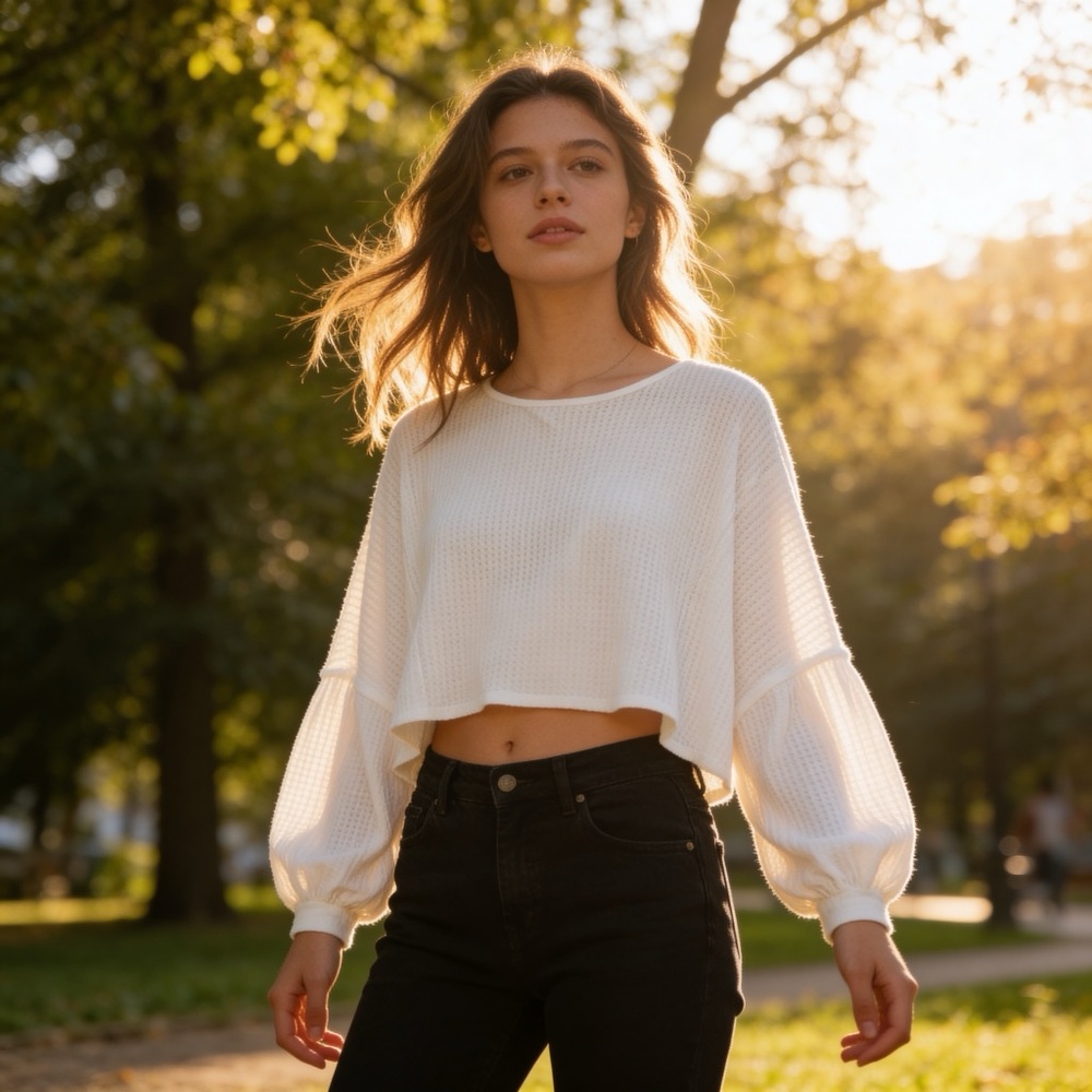 We The Free Drop Shoulder Waffle Knit Oversized Tee I-0088